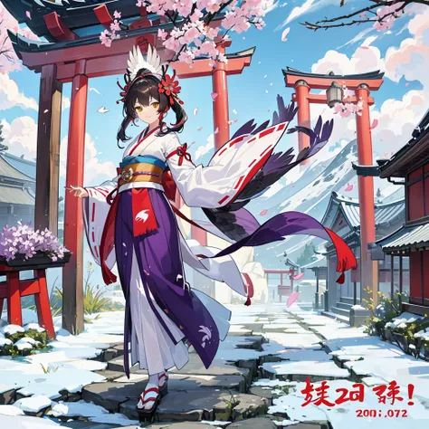 (The first number is Fuji, the second is a hawk, and the third is an eggplant, all of which display New Years congratulations:1.6),
Facing forward, Main subjects: Rising dragon and shrine maiden, Bright lighting, Sub subjects: Dancing shrine maidens, Chara...