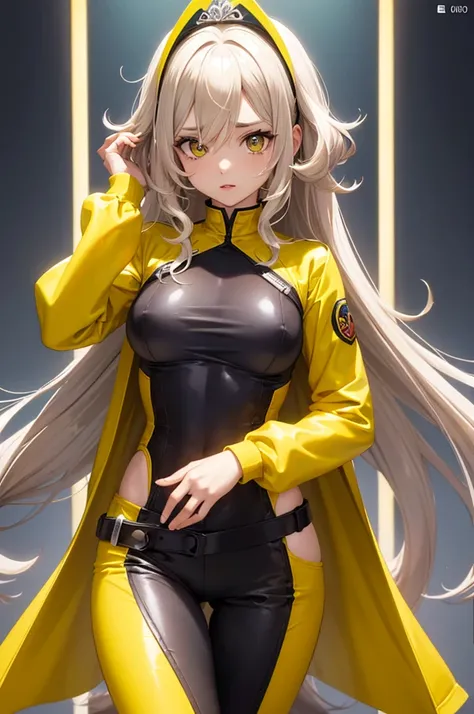 Cartoon_x_enquanto_Velhaco,ownwaifu, long Hair,seios,brown Hair,olhos verdes,lipstick,maquiagem,lips,white Hair,two-tone Hair,headband,wavy Hair,large seios,messy Hair,curly Hair,Big_Hair, yellow Bodysuit,suit jacket,Luvas,belt,yellow Luvas,green Bodysuit,...