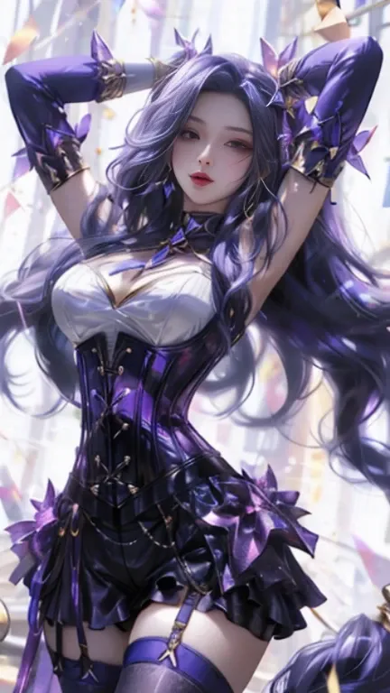 KDA Super beautiful big glowing eyeest Quality, 1girl in, Solo,  Long hair, sexy corset and stockings,