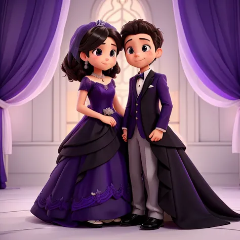 Wedding cuple
Boy in black kot
Girl in purple wedding dress