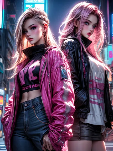 (best quality,4k,8k,highres,masterpiece:1.2),ultra-detailed,(realistic,photorealistic,photo-realistic:1.37),pink-haired woman,pink jacket,anime 3D style,anime barbie doll,realistic anime girl render,cyberpunk-imvu,CGSociety 9,artdoll,Harajuku fashion,Haraj...