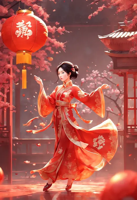 New Years Day, chinese new year party, joyful and playful atmosphere, enhance, intricate, (best quality, masterpiece, Representative work, official art, Professional, unity 8k wallpaper:1.3)