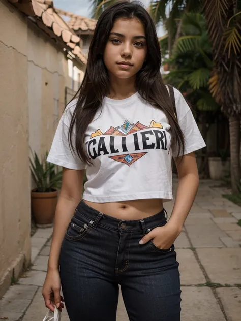 18-year-old Latin girl, La mejor calidad, obra maestra, camiseta sin mangas y pantalones negros