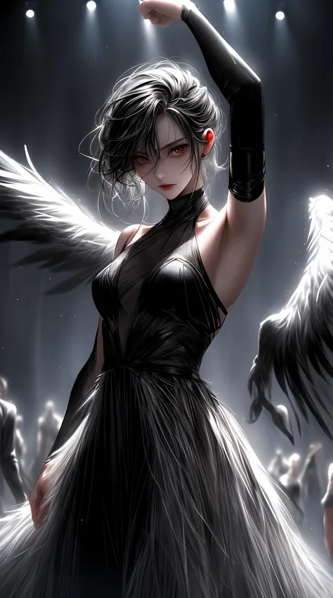 YOUR IMAGINATION IN ART>"

This is a movie《black swan》prompts for the topic。Below is the detailed prompt I generated：

"black swan,darren aronofsky film,translucent clothes,mysterious atmosphere,long dark feathers,flickering stage lights,dramatic poses,ele...