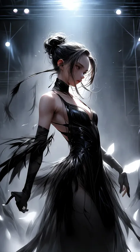 YOUR IMAGINATION IN ART>"

This is a movie《black swan》prompts for the topic。Below is the detailed prompt I generated：

"black swan,darren aronofsky film,translucent clothes,mysterious atmosphere,long dark feathers,flickering stage lights,dramatic poses,ele...