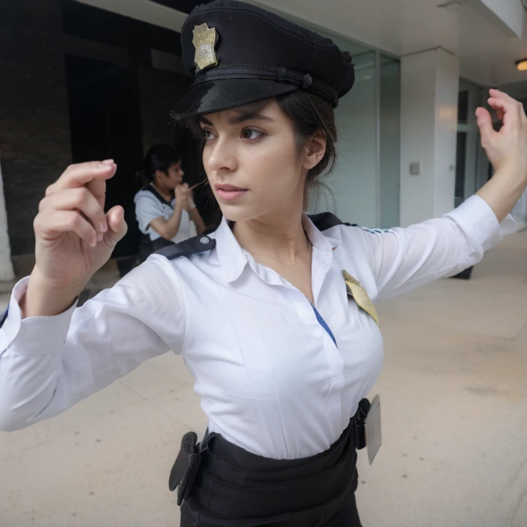 a female police officer dancing