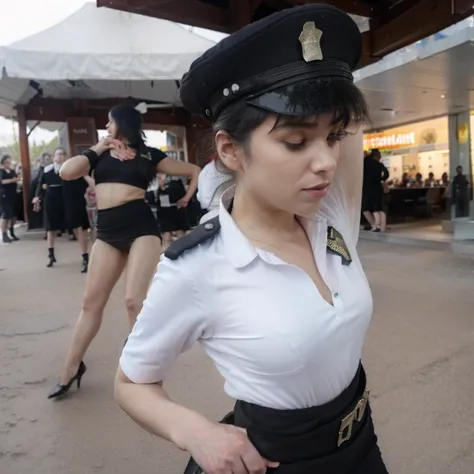 a female police officer dancing