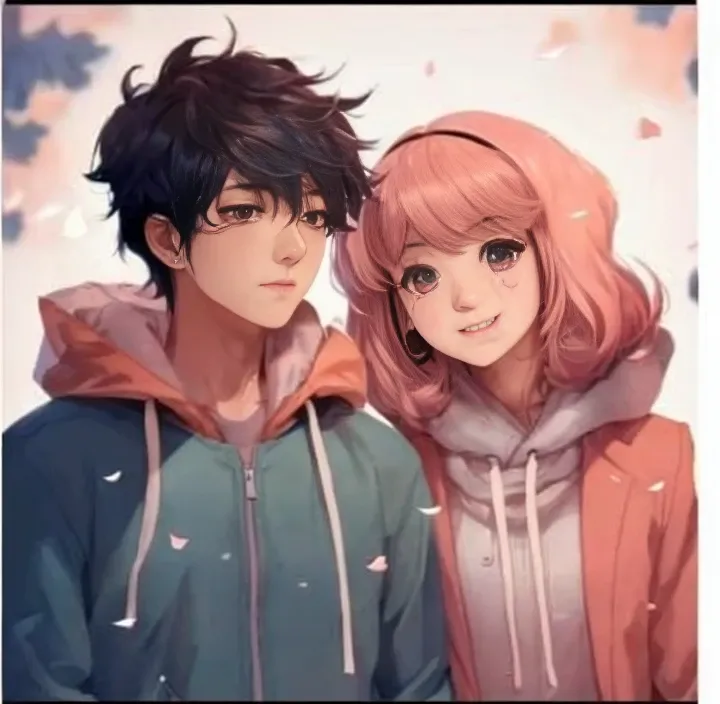 (anime design)(Male and female couples)), Idol Photos, Magazine covers, Photos of actors, Professional Photos, Height difference, tall male, Happiness, youthfulness, extra detailed face, detailed punk hair, very detailed character, inspired by Sim Sa-jeong...