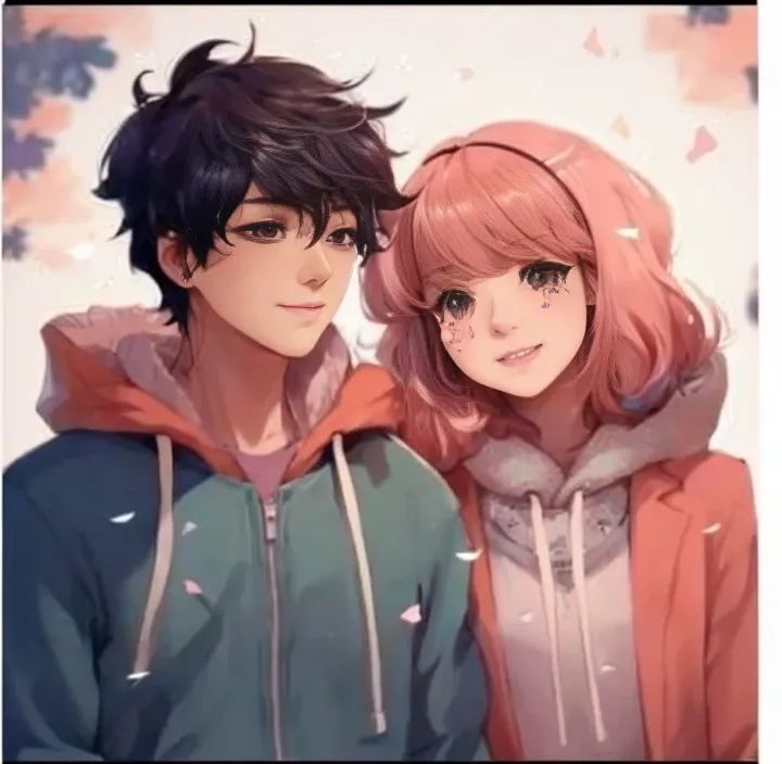 (anime design)(Male and female couples)), Idol Photos, Magazine covers, Photos of actors, Professional Photos, Height difference, tall male, Happiness, youthfulness, extra detailed face, detailed punk hair, very detailed character, inspired by Sim Sa-jeong...