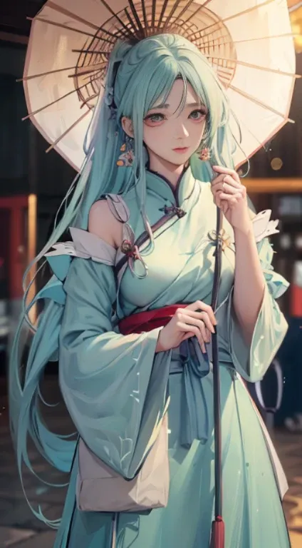 masutepiece,the Extremely Detailed CG Unity 8K Wallpapers,1girll, Beautiful,largeeyes， Clear facial features，Realistic, Blurry, Blurry_Background, Blurry_Foreground, China Pavilion, earrings,Jewelry, nase, Realistic, Solo,off shoulder hanfu,hold up an olli...