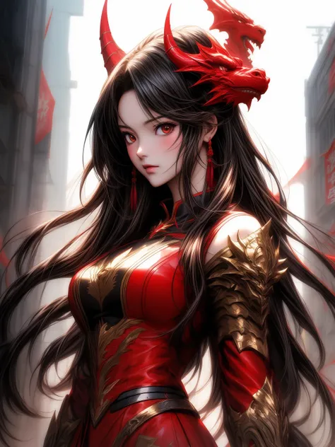 anime girl with dragon head and red dress with long hair, artgerm and ruan jia, ruan jia and artgerm, extremely detailed artgerm, artgerm. anime illustration, artgerm and rossdraws, by Yang J, artgerm detailed, style of artgerm, style artgerm, ig model | a...