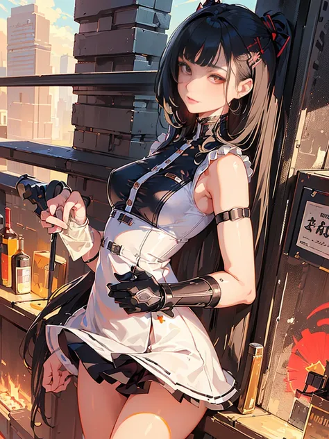 (finely detailed beautiful eyes and detailed face,masterpiece sidelighting,masterpiece,best quality,detailed,high resolution illustration),
(urban techwear, cybernetic background, sunny city),
(1girl,whole body,bishoujo,lustrous skin,looking down,looking a...