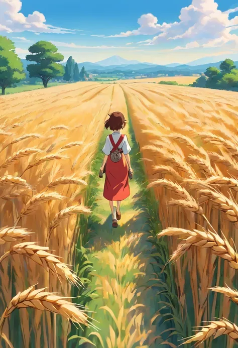 a lifestyle shot of a person walking through a wheat field, surrounded by the tall stalks, capturing the sense of being immersed in the beauty of nature