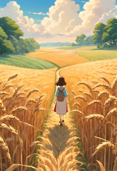 a lifestyle shot of a person walking through a wheat field, surrounded by the tall stalks, capturing the sense of being immersed in the beauty of nature