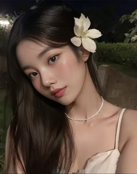 mulher com uma flor no cabelo posando para uma foto, jennie blackpink, lalisa manobal, wenfei ye, jaeyeon nam, a young asian wom...