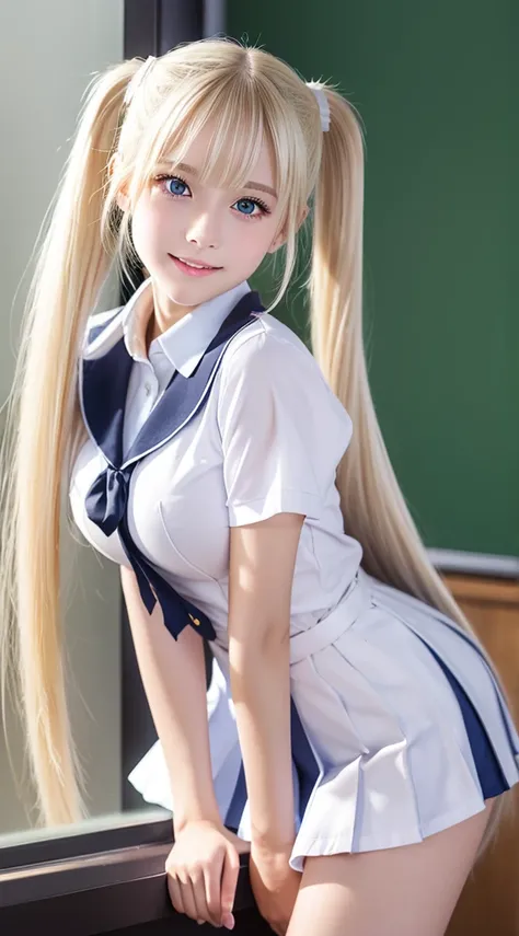 portlate、School Uniforms、bright expression、poneyTail、Young shiny shiny white shiny skin、Best Looks、Blonde reflected light、Platinum blonde hair with dazzling highlights、shiny light hair,、Super long silky straight hair、Beautiful bangs that shine、Glowing crys...