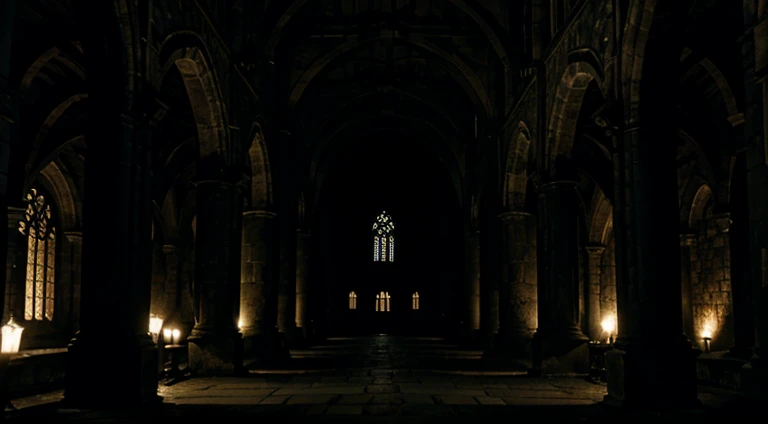 a dark and ghostly gothic cloister, night