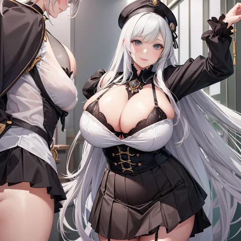 girl, bbw | fully mature woman, Frederick the Great (azur lane) : 0.5, extra large huge,Dentate skin,(ssee-through | Quantai | Top fishnet rope bra | schoolgirl uniform | a skirt),