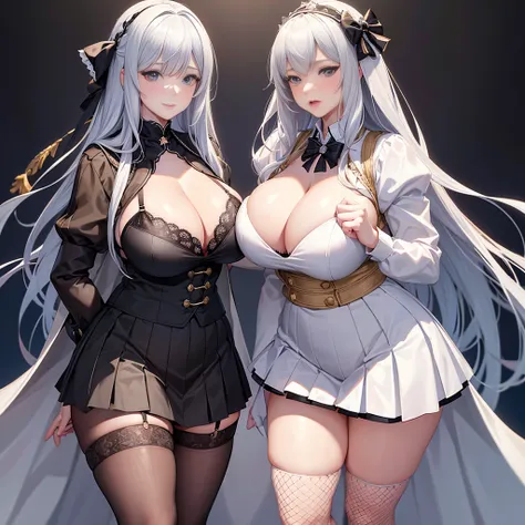 girl, bbw | fully mature woman, Frederick the Great (azur lane) : 0.5, extra large huge,Dentate skin,(ssee-through | Quantai | Top fishnet rope bra | schoolgirl uniform | a skirt),