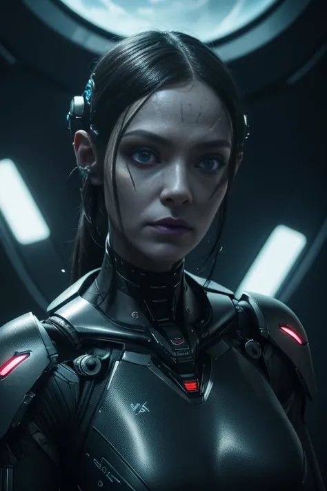 a close up of a person with a weird face and a weird head, from a 2 0 1 9 sci fi 8 k movie, movie still of a alien cyborg, movie still of the alien girl, unreal engine : : rave makeup, cyborg goddess in cosmos, love death + robots, sci - fi film still, ash...