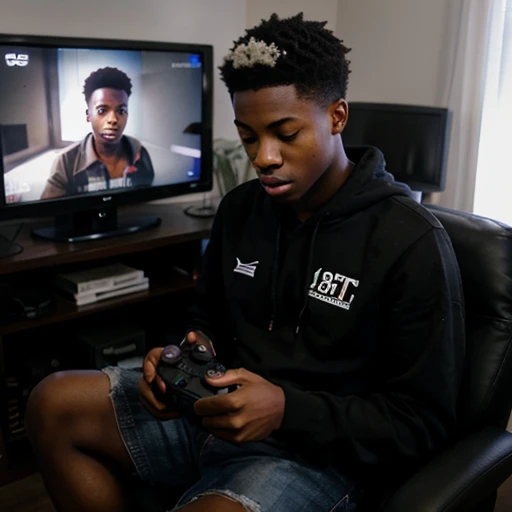 Instagram photo of an 18 year old black african american boy playing video games