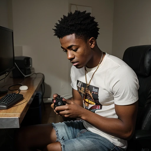 Instagram photo of an 18 year old black african american boy playing video games realistic photo excellent quality