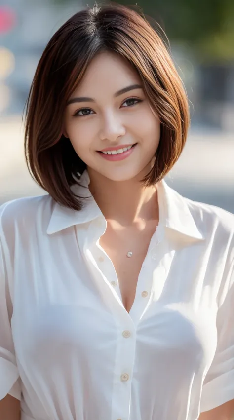 ((Best Quality, 8K, Masterpiece: 1.3)), Sharp Focus: 1.2, A Beautiful Woman with Perfect Figure: 1.4, Slim Abs: 1.2, (Layered bobcut Hairstyle,: 1.4)), (Wet White Button Long Shirt: 1.3), Rain: 1.3, Street: 1.2, Wet Body: 1.1, Highly Detailed Face and Skin...