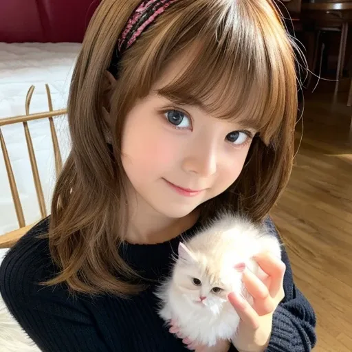 cute fluffy kitten、Straddle Girl