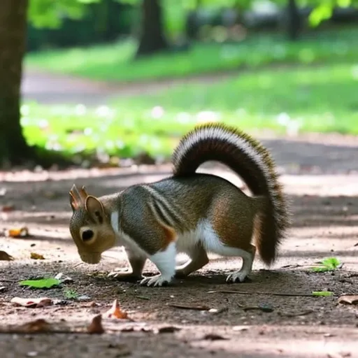 Cute little girl、Fairy-like、Park on a sunny day、Baby squirrel nearby