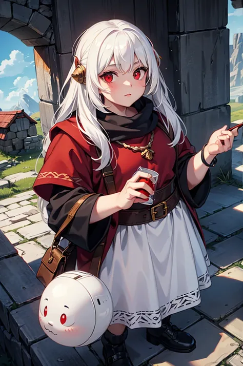 A Dwarven Female with White hair and Red eyes