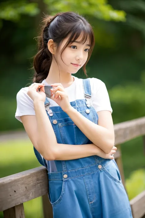 Beautiful girl wearing overalls、13years、Spinning、