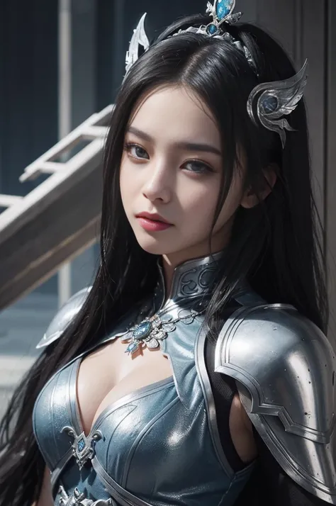 a close up of a woman in a silver and blue dress, chengwei pan on artstation, by Yang J, detailed fantasy art, stunning character art, fanart best artstation, epic exquisite character art, beautiful armor, extremely detailed artgerm, detailed digital anime...