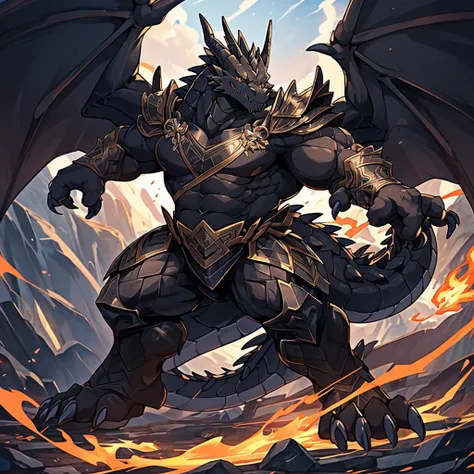 the violent and powerful black dragon king，big dragon，(the black dragon king wears modern black gold armor：55)，(broad dragon bod...