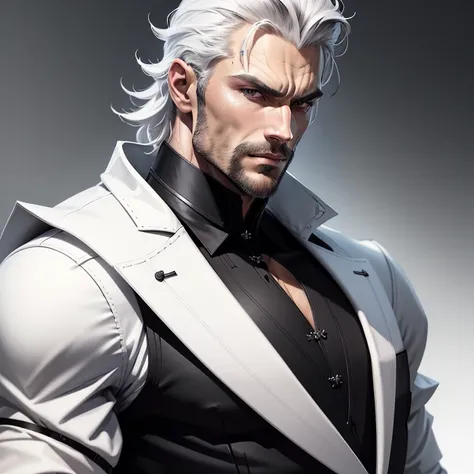 white backgrounid、 male villain portrait, a handsome man, rugged men, human rogue male, human male, casimir art, human maleのならず者, highly detailed exquisite fanart, white backgrounid、In a white shirt、businessman、Black and white illustration、Whole face