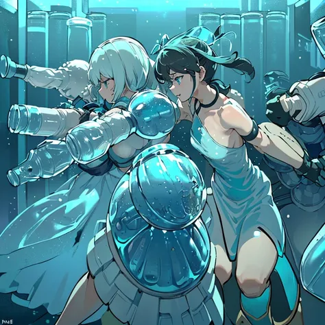 A liquid glass girl who serves an extremely unstable anti-gravity bottle armor.、condensation、Frost、Amazing dynamism、Amazing Angle、Unstable buoyancy sandstorm、((((((Many friendly bottles closely fused and chased each other))))))、((((erode and arrest each ot...