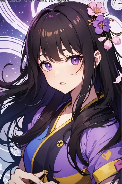 (masutepiece, Best Quality, hight resolution, nffsw, Perfect Pixel), Inoue Takina, Long hair, Bangs, Black hair, (Purple eyes:1.2), medium breasts, shrines、Perfect body,, Blushing, komono,the viewer、kimono