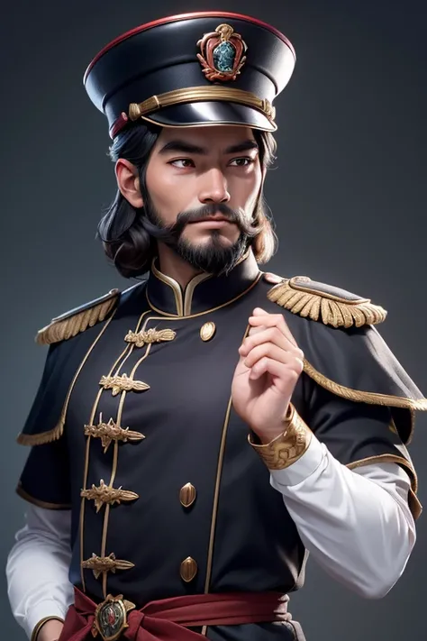 Empereur chinois, chapeau noir, Pas de barbe, Environ 30 ans, face relativement grande, Soie brune couleur unie simple uniforme officiel, texture de dragon de couleur mince brodée avec broderie ajourée sur les vêtements, Gros plan réaliste du visage, photo...