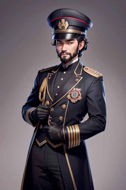 Empereur chinois, chapeau noir, Pas de barbe, Environ 30 ans, face relativement grande, Soie brune couleur unie simple uniforme officiel, texture de dragon de couleur mince brodée avec broderie ajourée sur les vêtements, Gros plan réaliste du visage, photo...