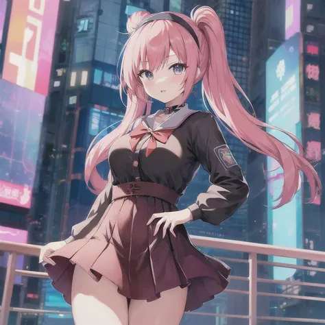 Anime girl in dress and headband standing in front of building, digital cyberpunk anime art, digital cyberpunk - anime art, 动漫赛博朋克艺术, Cyberpunk Anime Girl, Cyberpunk Anime Girl mech, anime style 4 k, best anime 4k konachan wallpaper, cyber school girl, cyb...