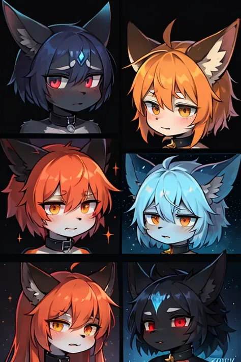 Vovk, gray-blue hutro, scary, pravo oko zhovte, The left eye is dark crimson, It&#39;s hard on us, dark yellow sparkle on neck, light orange hair,forelock on the left side, dark blue and white colors, prickly collar, dark, zoomorph, not nice