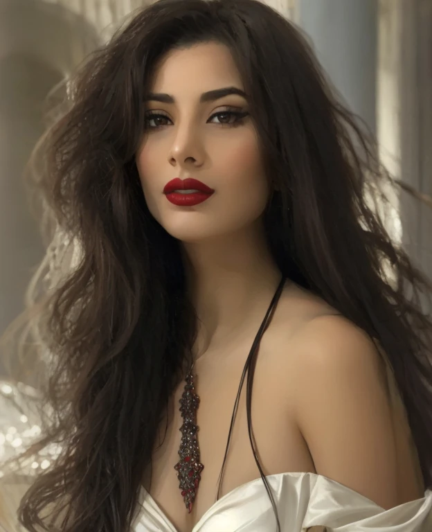 araffe woman with long dark hair and red lipstick posing for a picture, beautiful iranian woman, gorgeous woman, beautiful arab woman, photo of a beautiful woman, gorgeous beautiful woman, very beautiful woman, very very beautiful woman, beautiful mexican ...