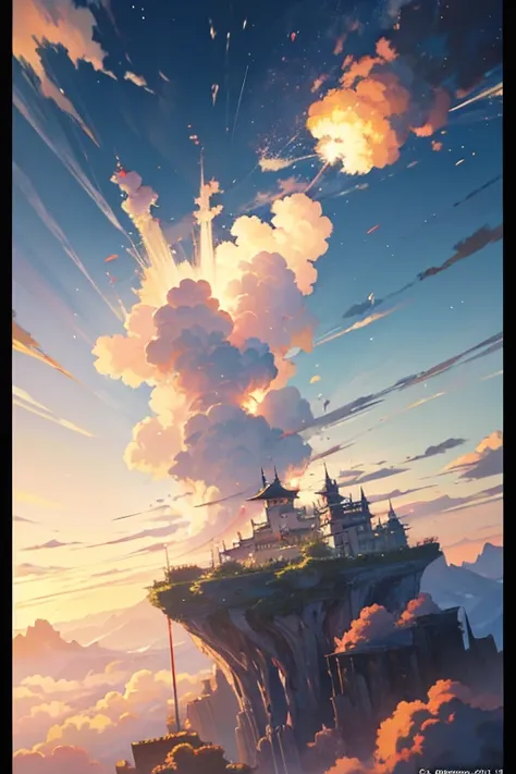 城堡blasts，Smoke rises, 阿基拉的blasts, studio ghibli anime screenshot, 到处都发生了巨大的blasts, 背景blasts, blasts!, Howls Moving Castle, Howls Moving Castle, 背景中有blasts声, Howls Moving Castle, Moving Castle, 周围blasts, lasts, screenshot from the anime film, anime movie sc...