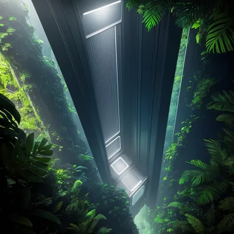 Super advanced elevator in the year 2150 in the middle of the Amazon jungle