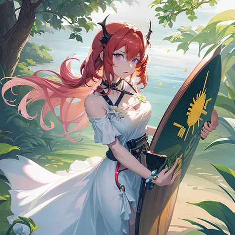 Anime girl with butterfly wings holding a shield in the forest, Beautiful maiden, guweiz on pixiv artstation, goddess of summer, nature goddess, guweiz on artstation pixiv, fey queen of the summer forest, the goddess of summer, Official art, anime goddess,...