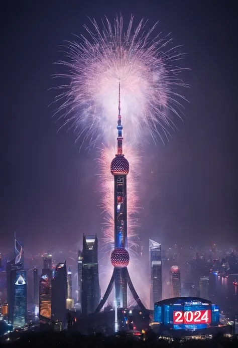 shanghai, New Year Eve, surrounding the word 2024