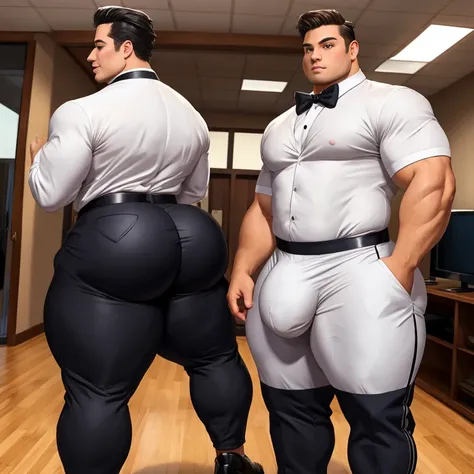 Two college frat boys in tuxedos, huge ass, comically massive ass, tight tuxedo pants, large boy booty, bubble butt, man bubble butt, thick, thicc, thick thighs, thick ass, athletic, fit, round ass, full ass, wide ass, tuxedo, big bulge, large crotch bulge