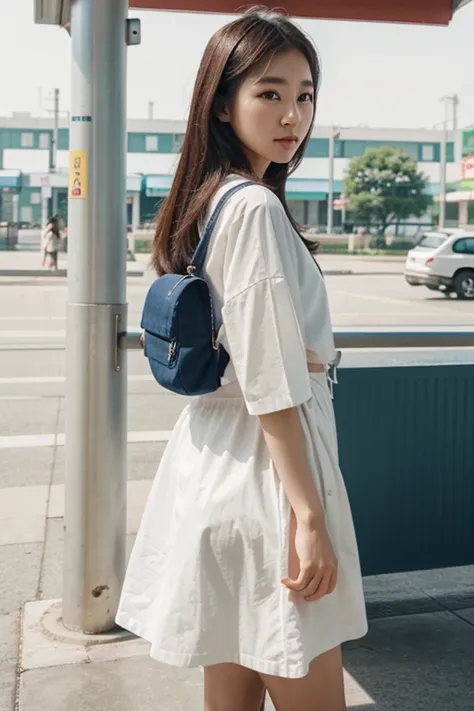 Photo of a Beautiful Korean kpop idol Woman, Summer, 80mm, with summer cloths, she likes to travel