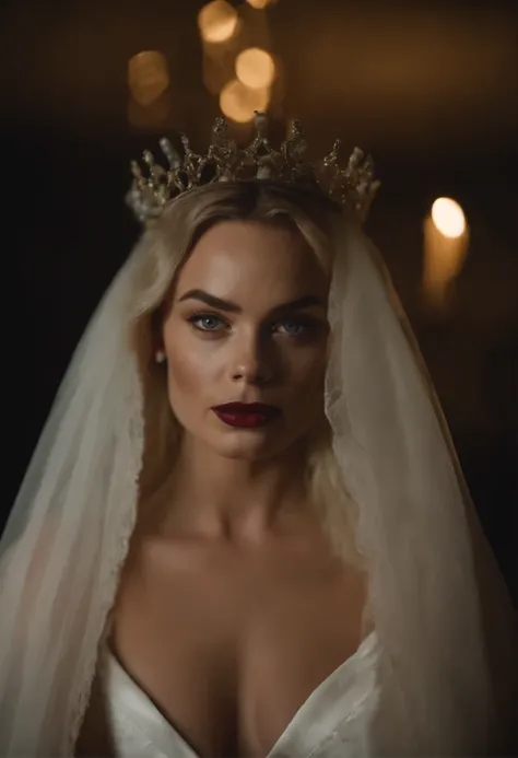 Margot Robbie as a bride in clown makeup