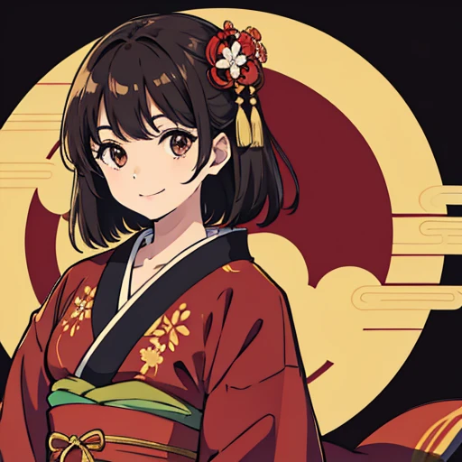 January,jpn,A dark-haired,brown-eyed,a smile,kimono