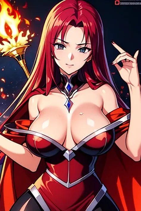 Sorceress Red hair Sexy Flames Velvet